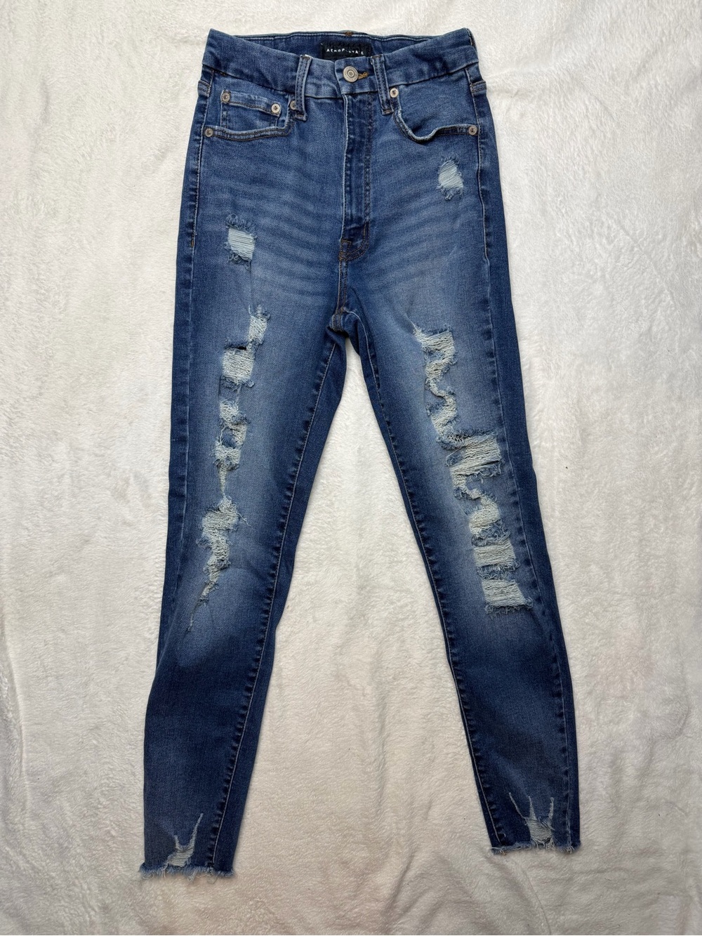 Aeropostale Women's Distressed Skinny Jeans - Dark Blue